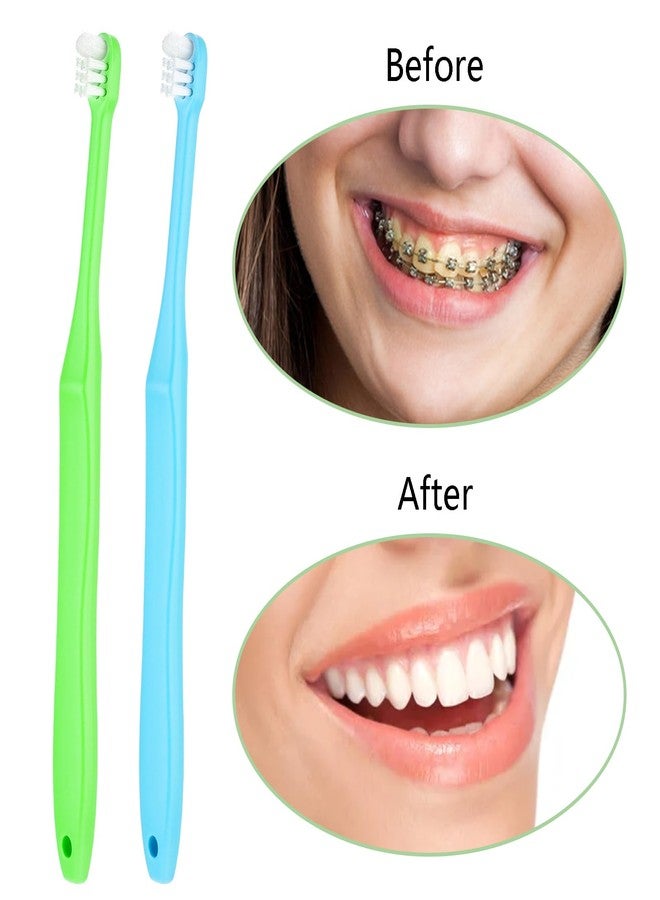 WLLHYF 2 Pieces Tuft Toothbrush Small Head End Tapered Interdental Interspace Nursing Soft Tiny Toothbrush Orthodontic Periodontal Dental Products(Blue + Green) - Image 4